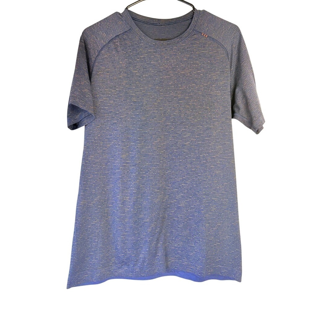 LULULEMON Metal Vent Tech Short Sleeve Shirt Mens M Blue Gold Stripe Athletic